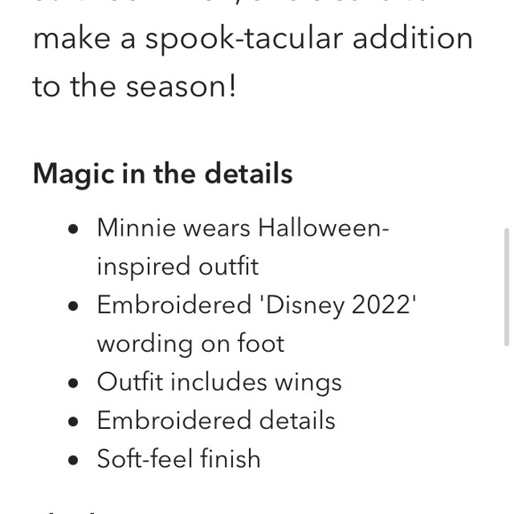 Disney Happy Halloween 2022 Minnie Mouse bay costume stuffed toy NWT - Picture 9 of 9